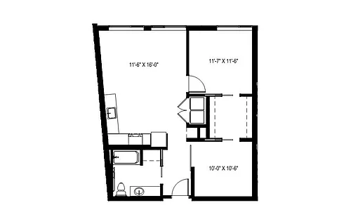 Floor plan 1 Bedroom + Den - A+5