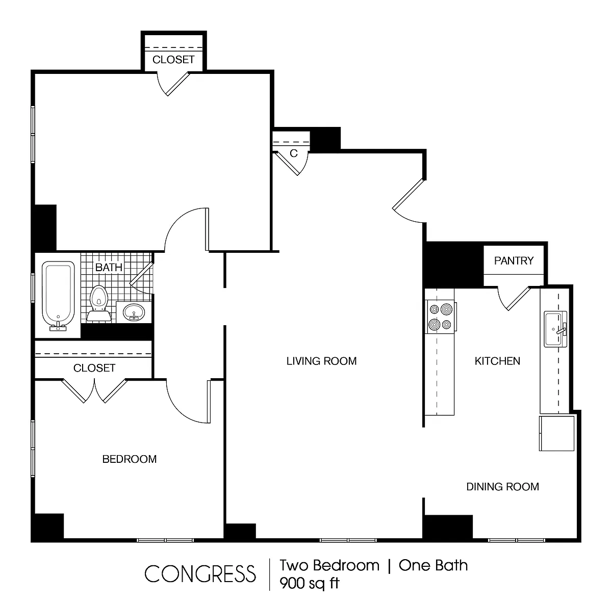 Floor plan Congress 2 Bedroom 1 Bath