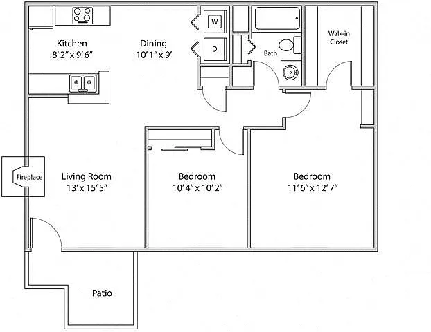 Floor plan Two Bedroom One Bath