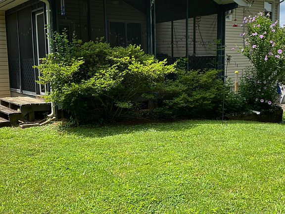 screen-in porch; azalea bush in front