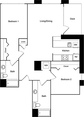 Floor plan 2 Bed 603-1603 SE
