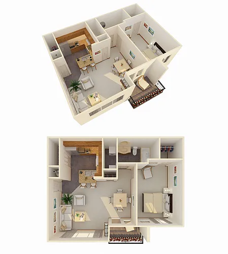 Floor plan 1 Bed 1 Bath (Fireplace Optional)