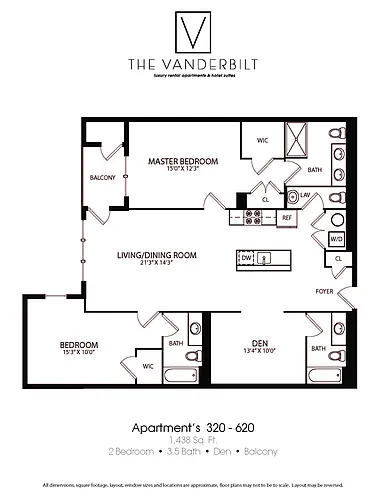 Floor plan 2 Bed - 3.5 Bath - Den - Balcony