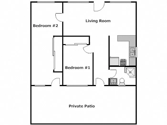 Floor plan 2 Bed / 1 Bath: Type C