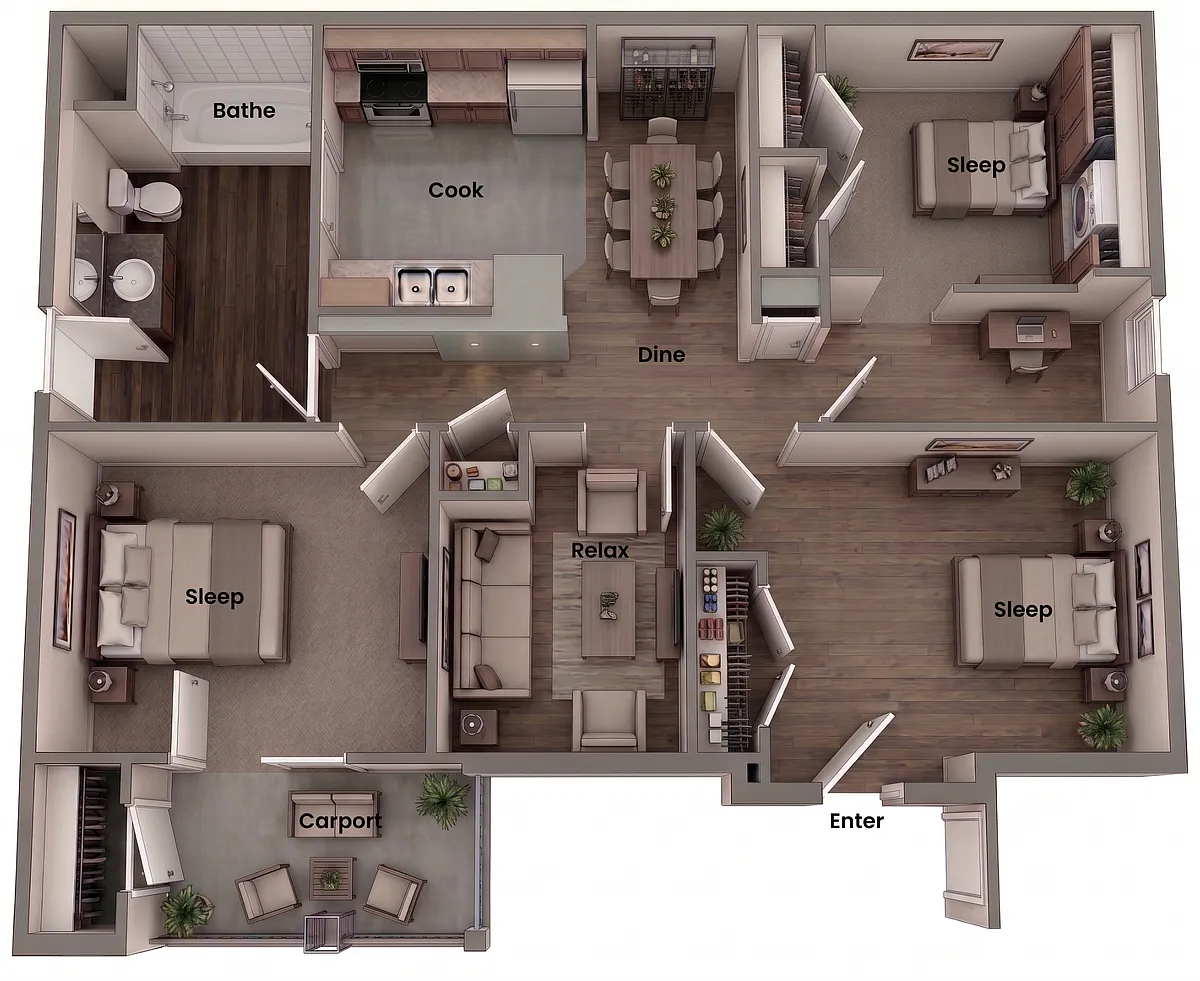 Floor plan Kingsview 3 Bed x 1 Bath