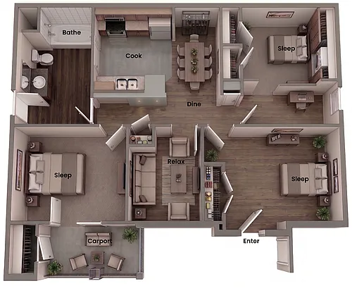 Floor plan Kingsview 3 Bed x 2 Bath