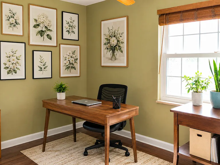 Second bedroom or office with south and west facing windows, hardwood floor, 2 closets, and ceiling fan.