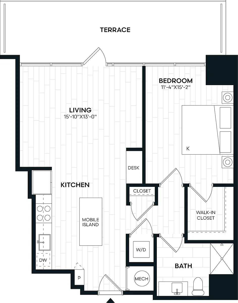 Floor plan 1 Bed/1 Bath-1J1