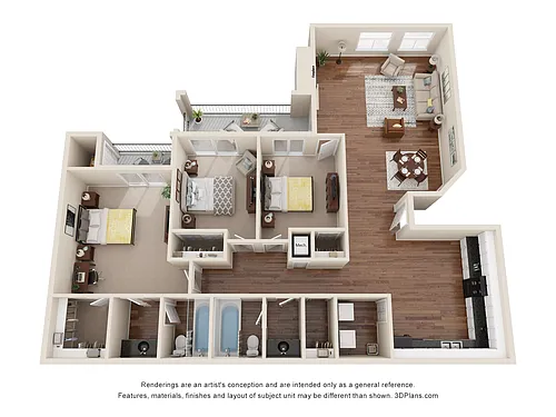 Floor plan 3 Bed 2 Bath Luxury Renovated 1294 sq ft