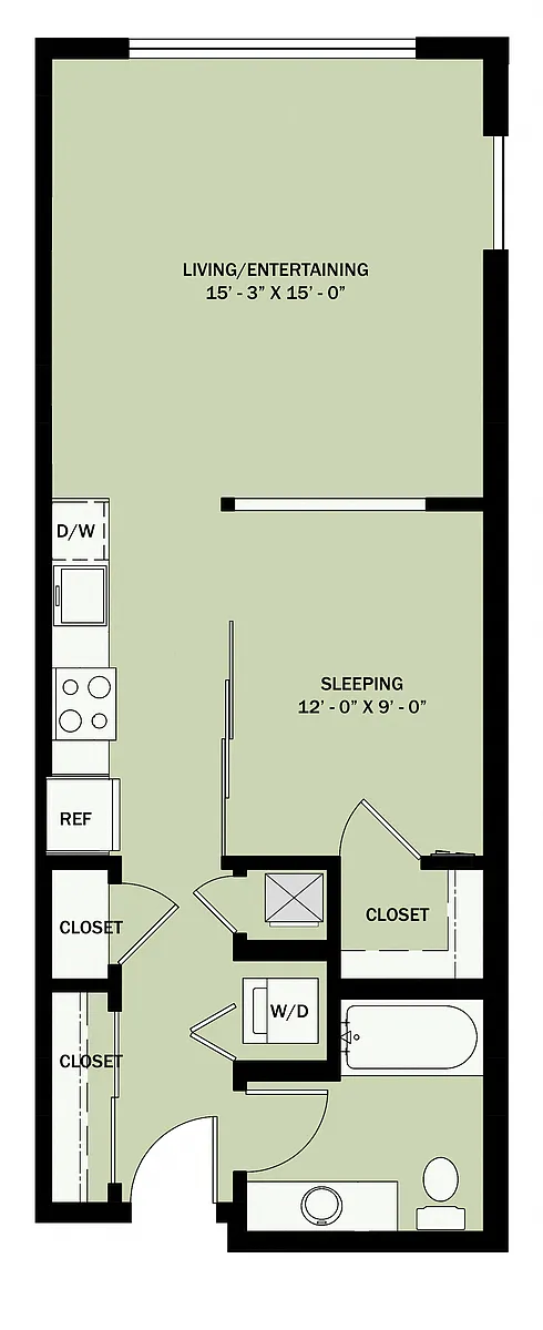Floor plan 1 Open 1 Bath Income Qualified BN1