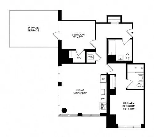 Floor plan 2AD w/ Terrace East