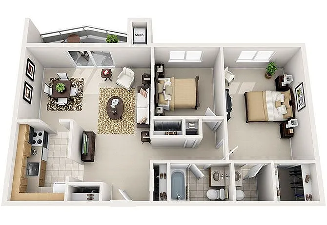 Floor plan 2 Bed 1.5 Bath (4 Layouts)