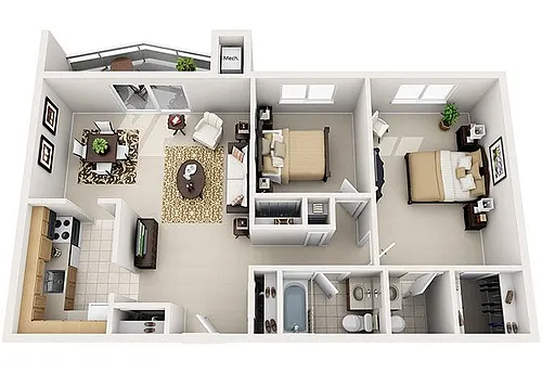 Floor plan 2 Bed 1.5 Bath (4 Layouts)