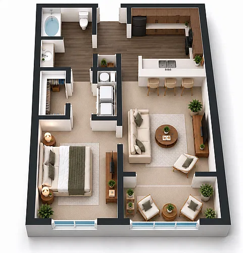 Floor plan 1 Bedroom, 1 Bathroom W/Sunroom