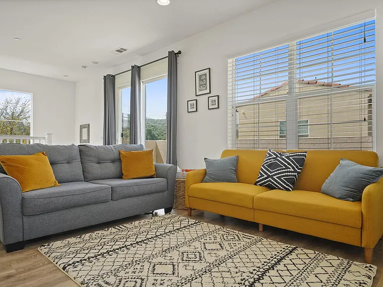 blue sofa bed; queen
mustard sofa bed; twin