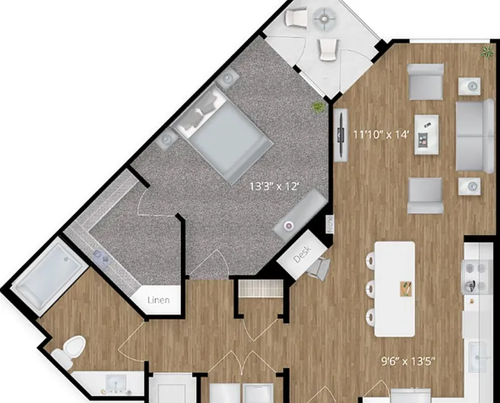 Explore this chic and efficient apartment layout designed for modern living. Explore this chic and efficient apartment layout designed for modern living.