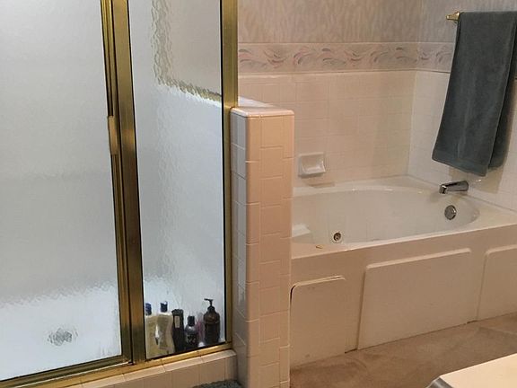 Separate jetted tub, low step into shower