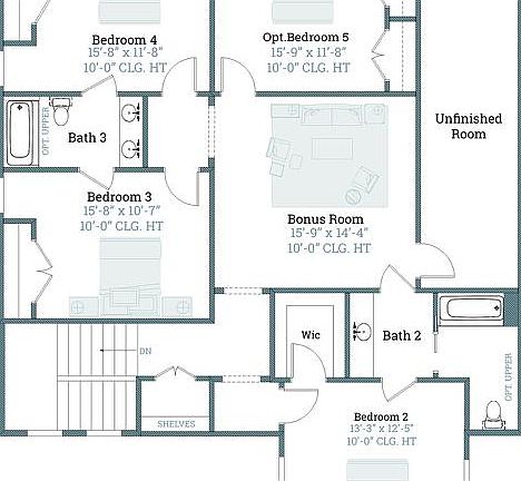 Second Floor with Opt 5th Bedroom