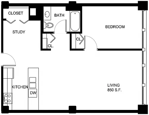 Floor plan 1 Bed/1 Bath Den-P AD2