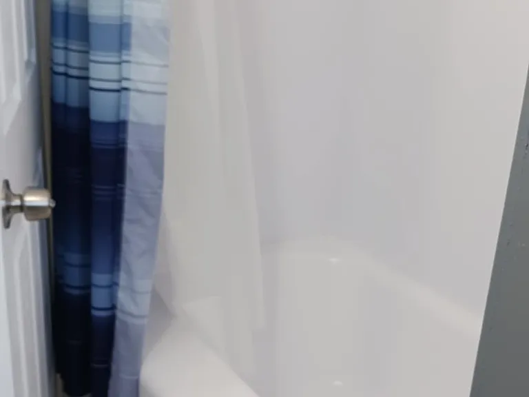 shower/tub behind door to hallway