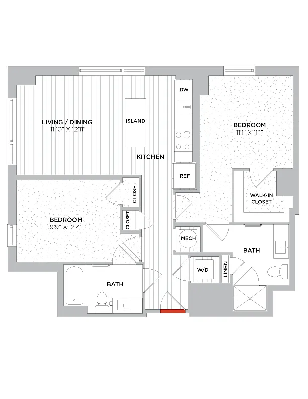 Floor plan 2 Bed/1 Bath-C02 West