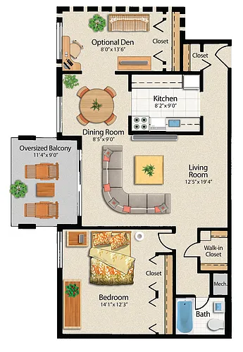 Floor plan 889sq ft