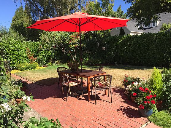 Patio, laurel hedge-privacy