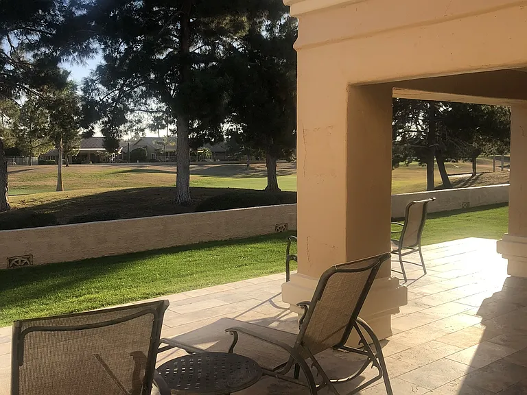 View from patio of golf course.
