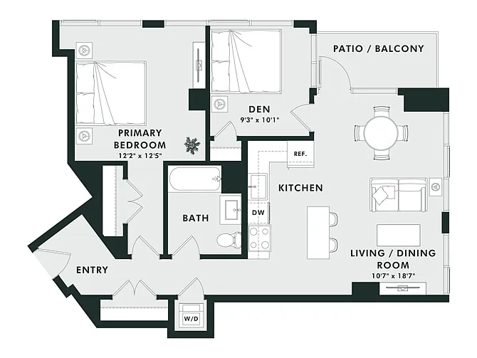 Floor plan C8 | 1 Bed | 1 Bath | Den