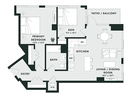 Floor plan C8 | 1 Bed | 1 Bath | Den