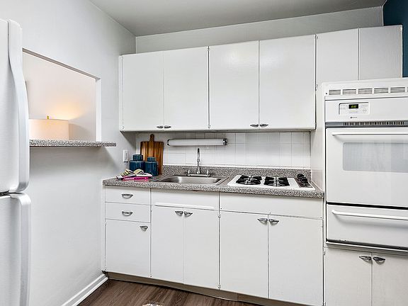 Many of our kitchens offer built-in appliances, plenty of storage and have room enough for a dinette set, like our 1-Bedroom Alden floor plan pictured here.