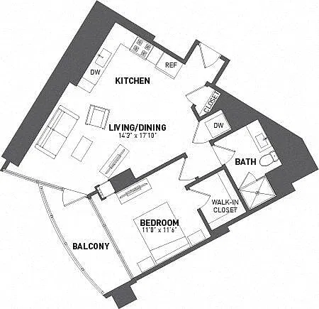 Floor plan 1 Bed 1 Bath-A13