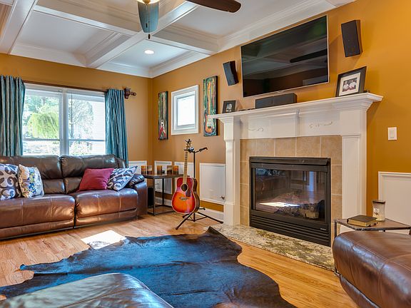 Gas started fireplace.