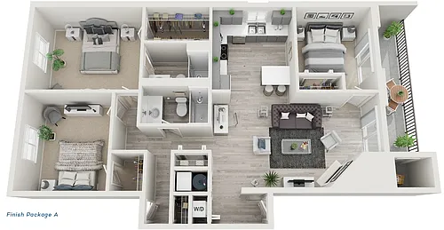 Floor plan D1 - 3 Bed, 2 Bath