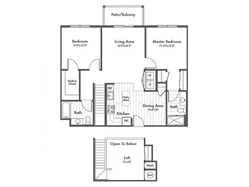 Floor plan B7L Two Bedroom with Loft