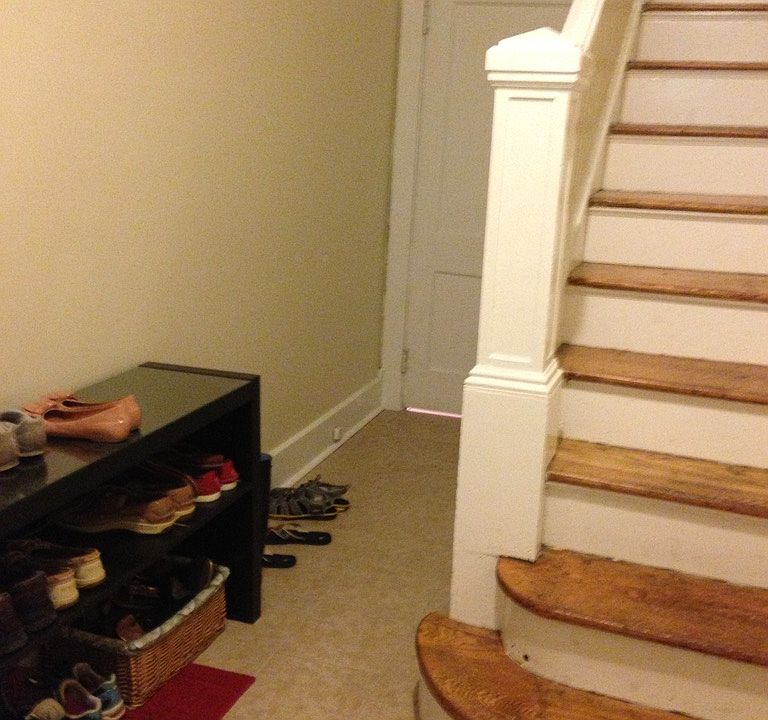 Apartment entrance with mudroom space