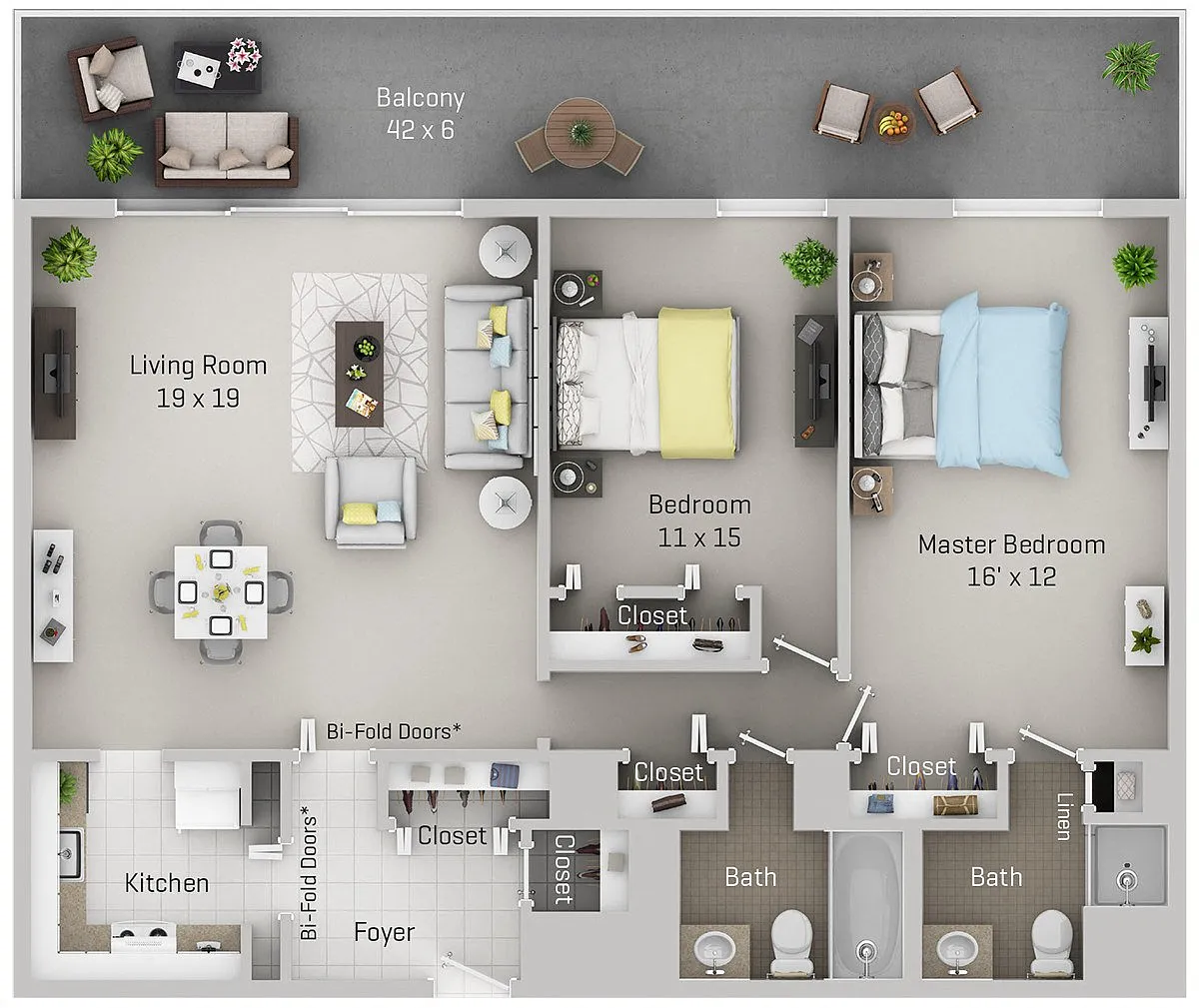 Floor plan 2 Bedroom, 2 Bath