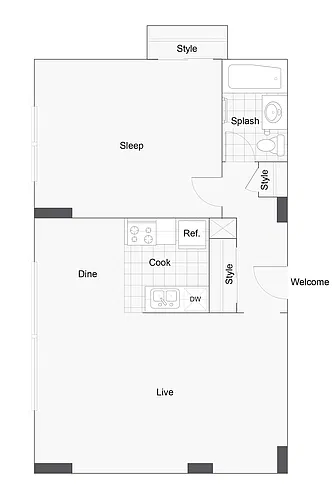 Floor plan 1 BR x 1 BA - B