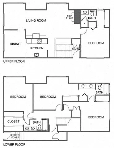Floor plan 4 Bed, 3 Bath