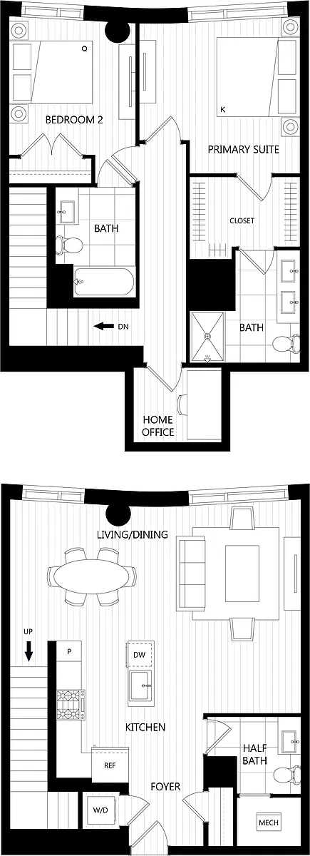 Floor plan 2 Bed/2.5 Bath Den Loft-TH5