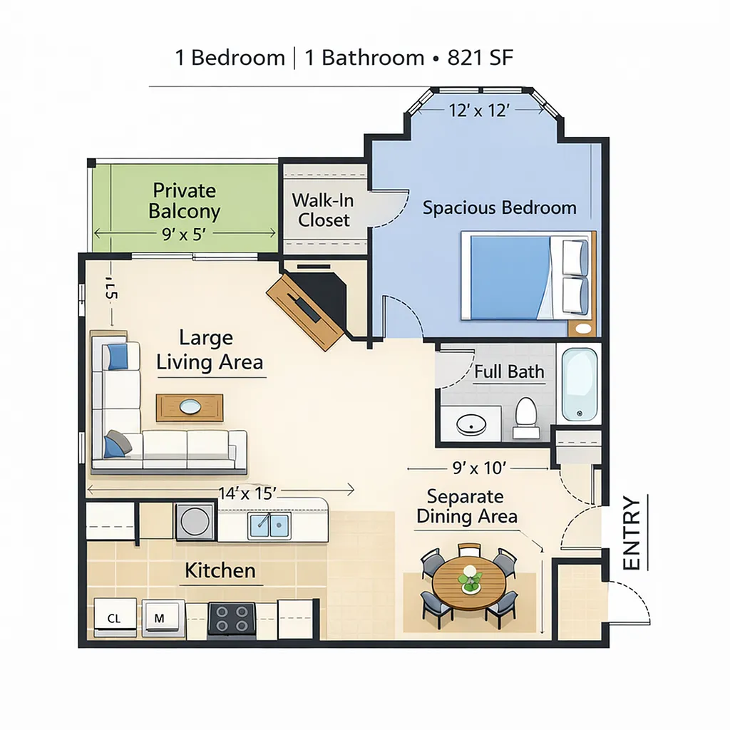 Floor plan 1 Bed 1 Bath - Silver