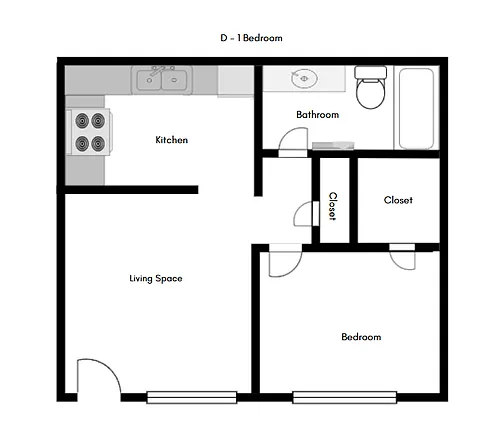 Floor plan 1 Bedroom 1 Bath D