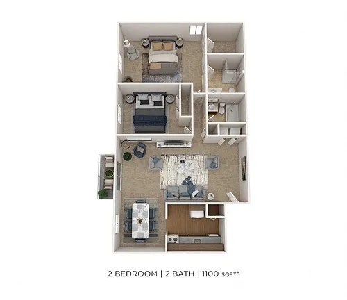 Floor plan Two Bedroom 2 Bath - 1,100 sqft