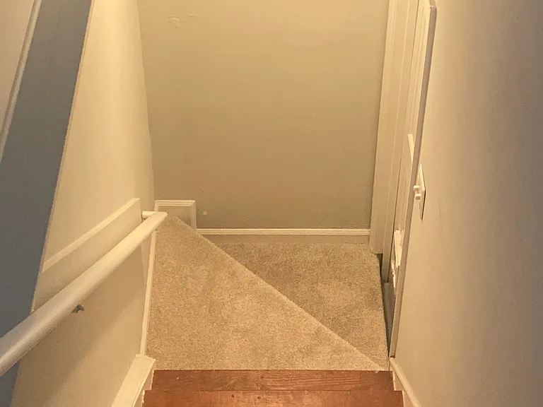 Stairway to basement entry door.