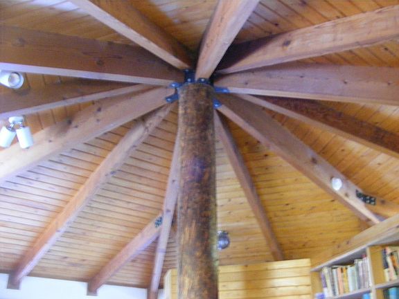 Look Up : Wooden ceiling with beams.