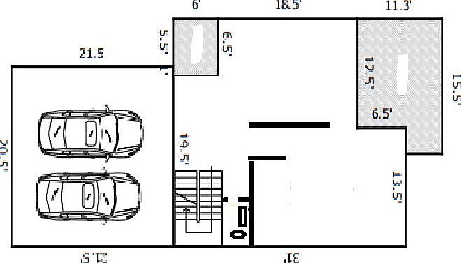 Main floorplan with garage and deck