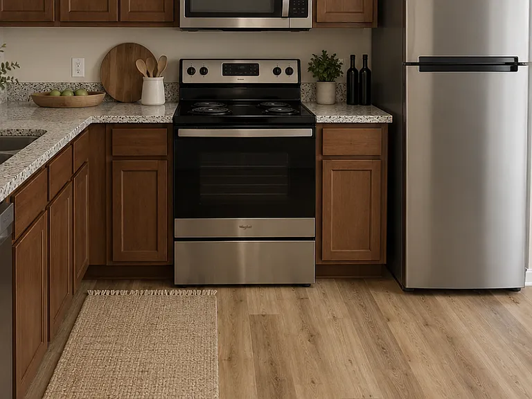 Kitchen with space for dining to the right
