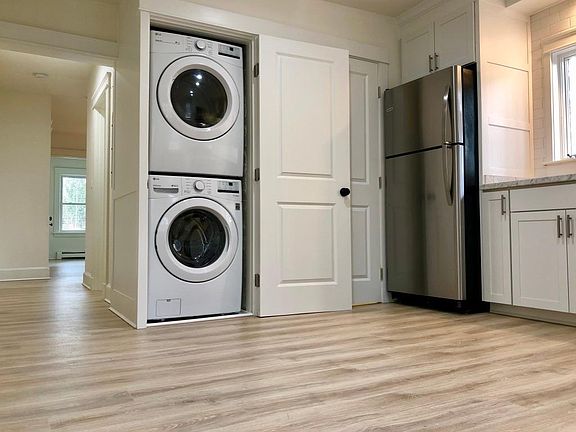 In-unit full-size LG washer and dryer.