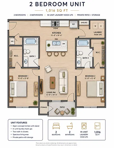 Floor plan 2 BDR / 2BA