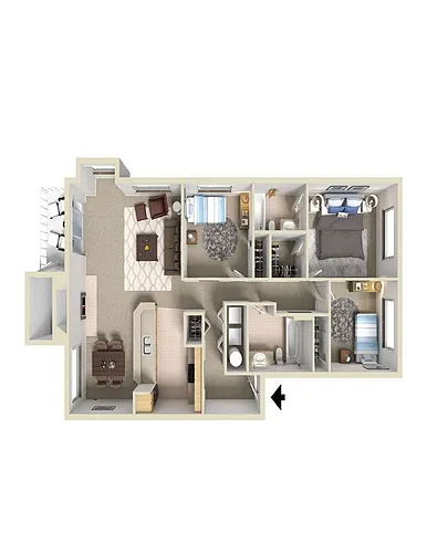 Floor plan Three Bedroom Two Bath